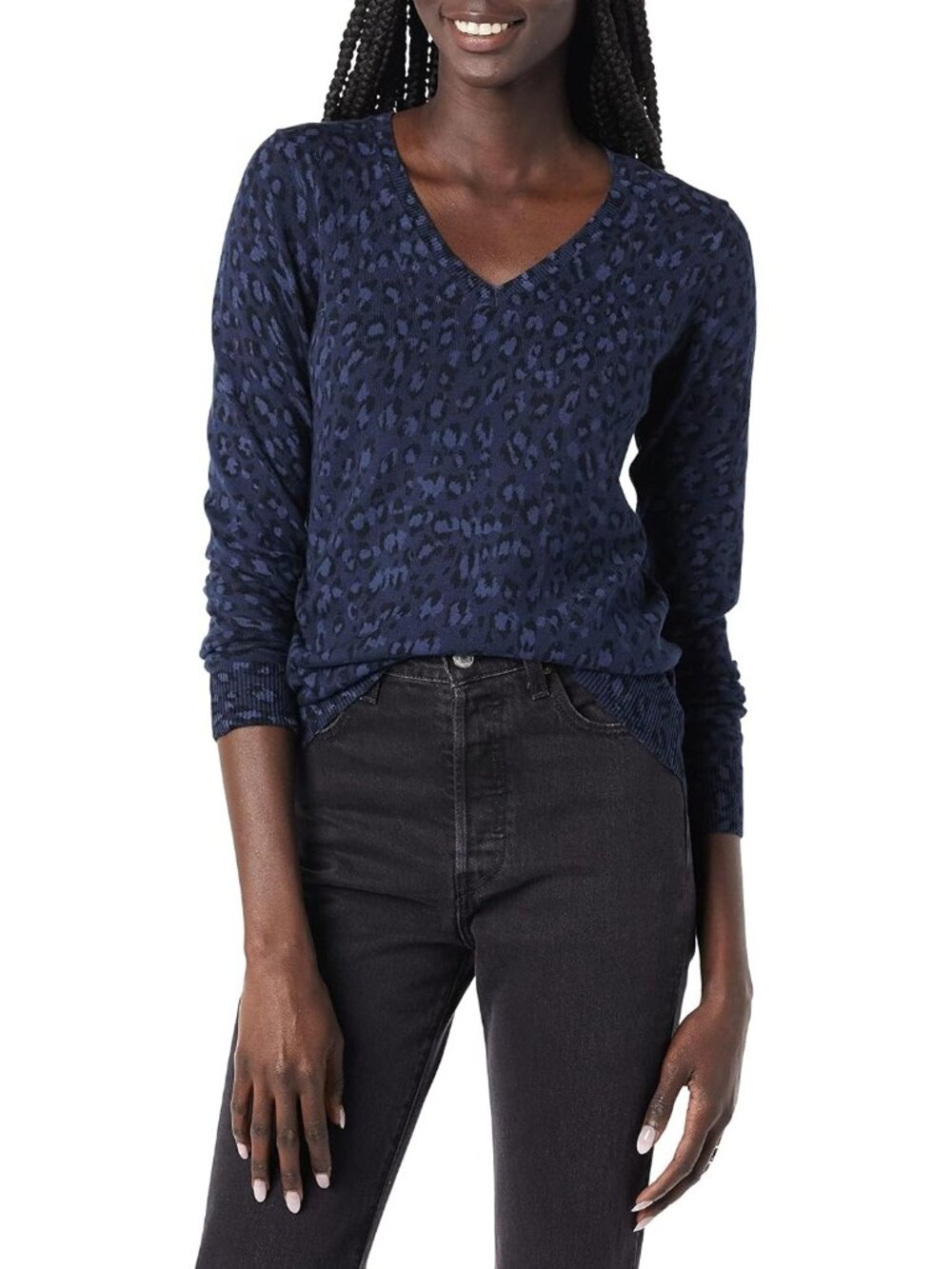 Amazon Essentials Women's Navy Black V Neck Lightweight Long Sleeve Sweaters